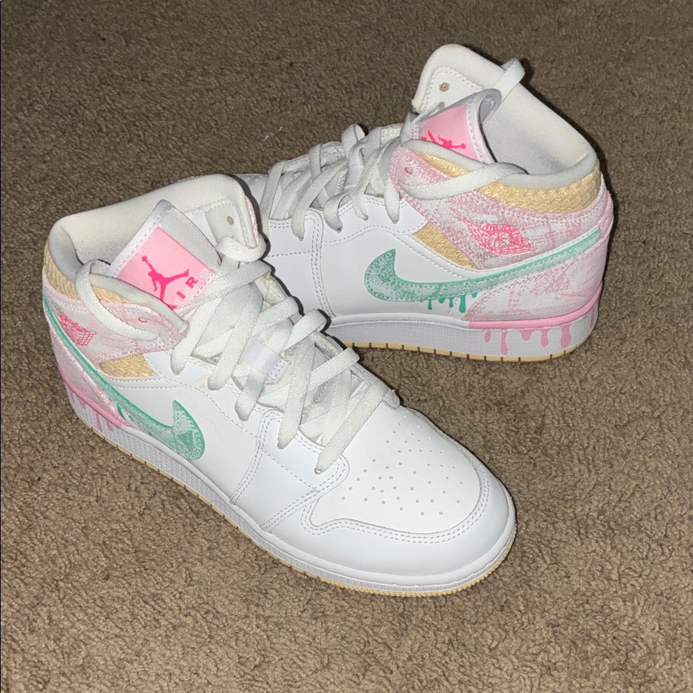 Jordan Kids White and Pink Sneakers